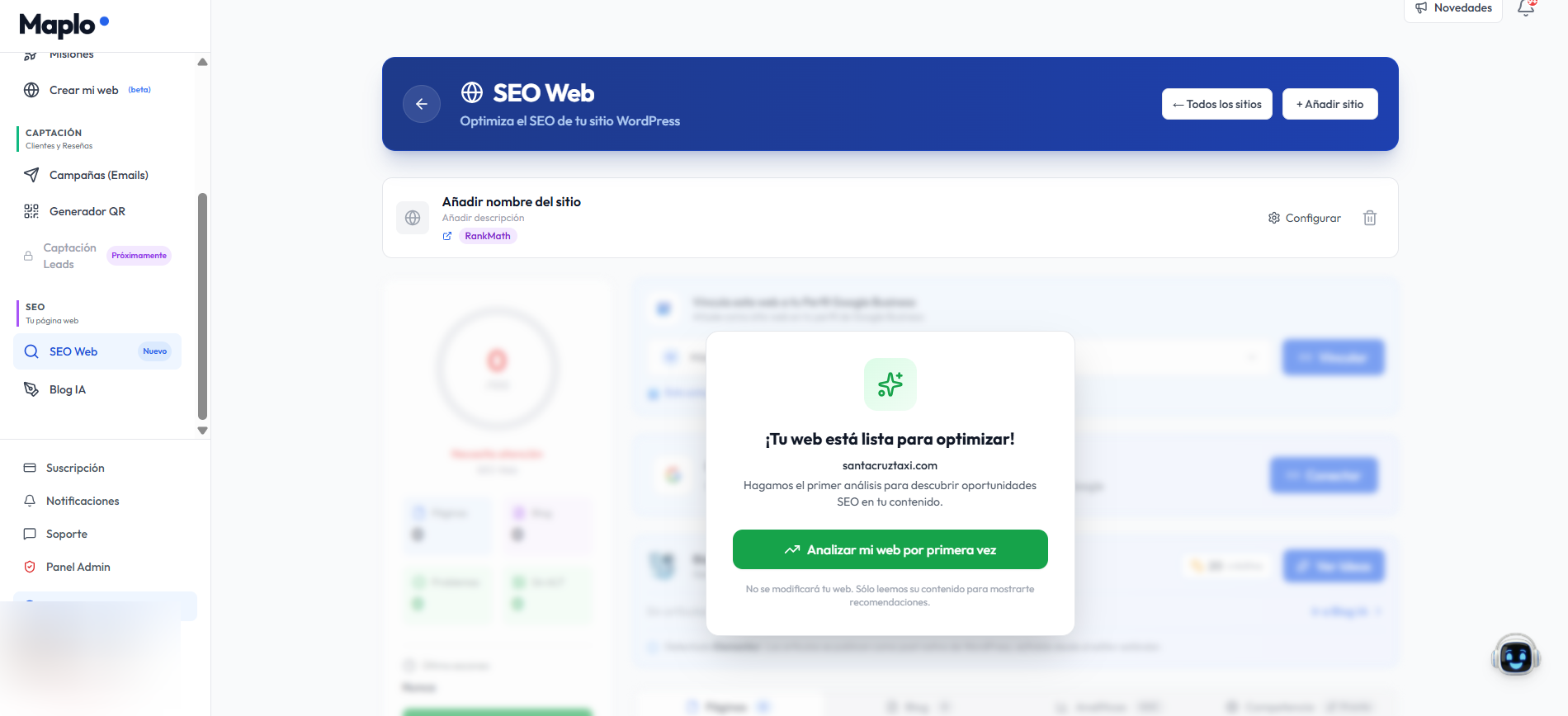 Captura del dashboard de escaneo